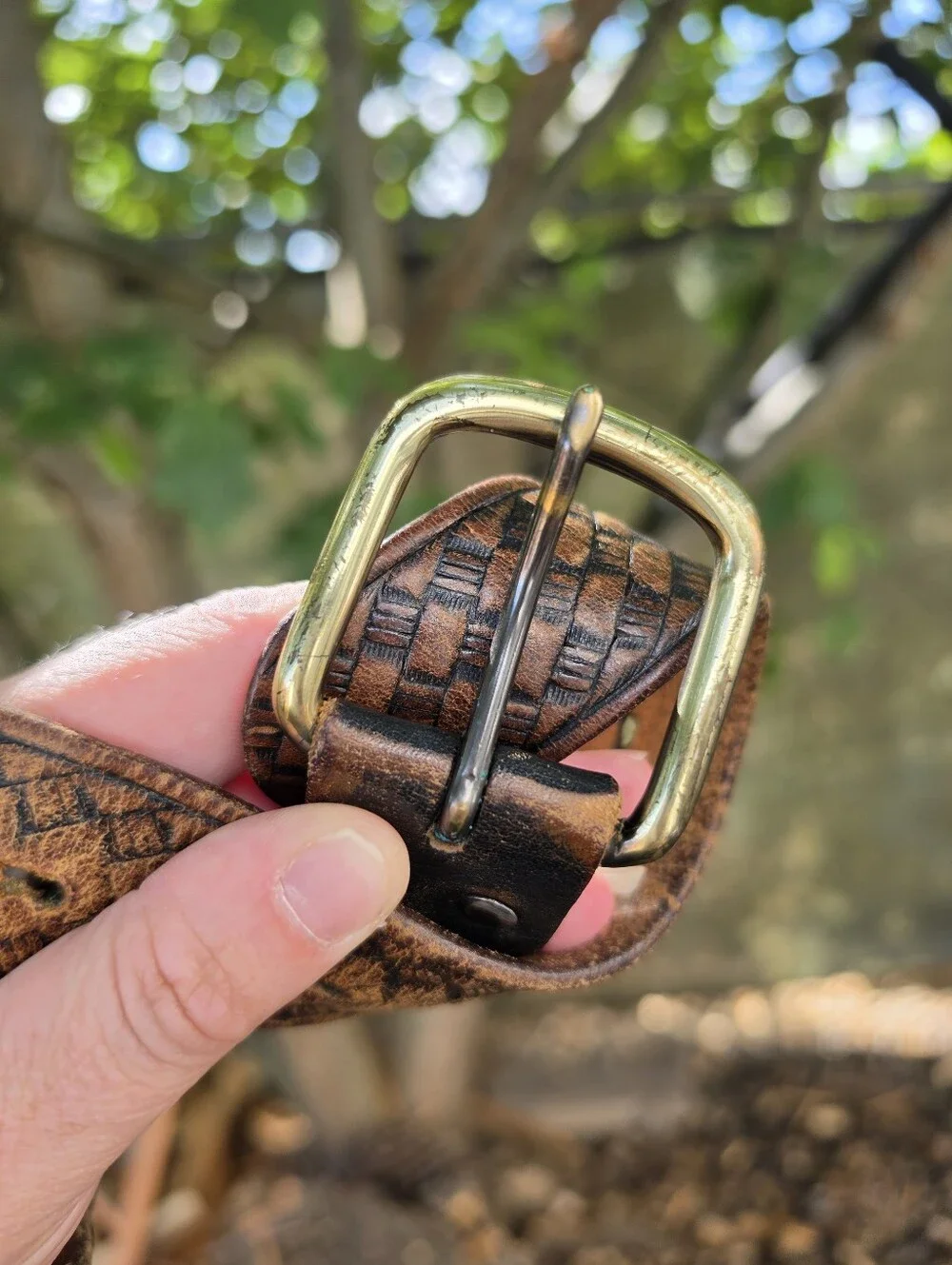 Vtg 70's 80's Brown Hand-Tooled Leather Belt Western Americana Rugged Workwear